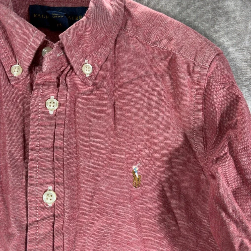 Ralph Lauren Button Down Shirt Kids 5 Red Oxford Long Sleeve Pony Casual Church